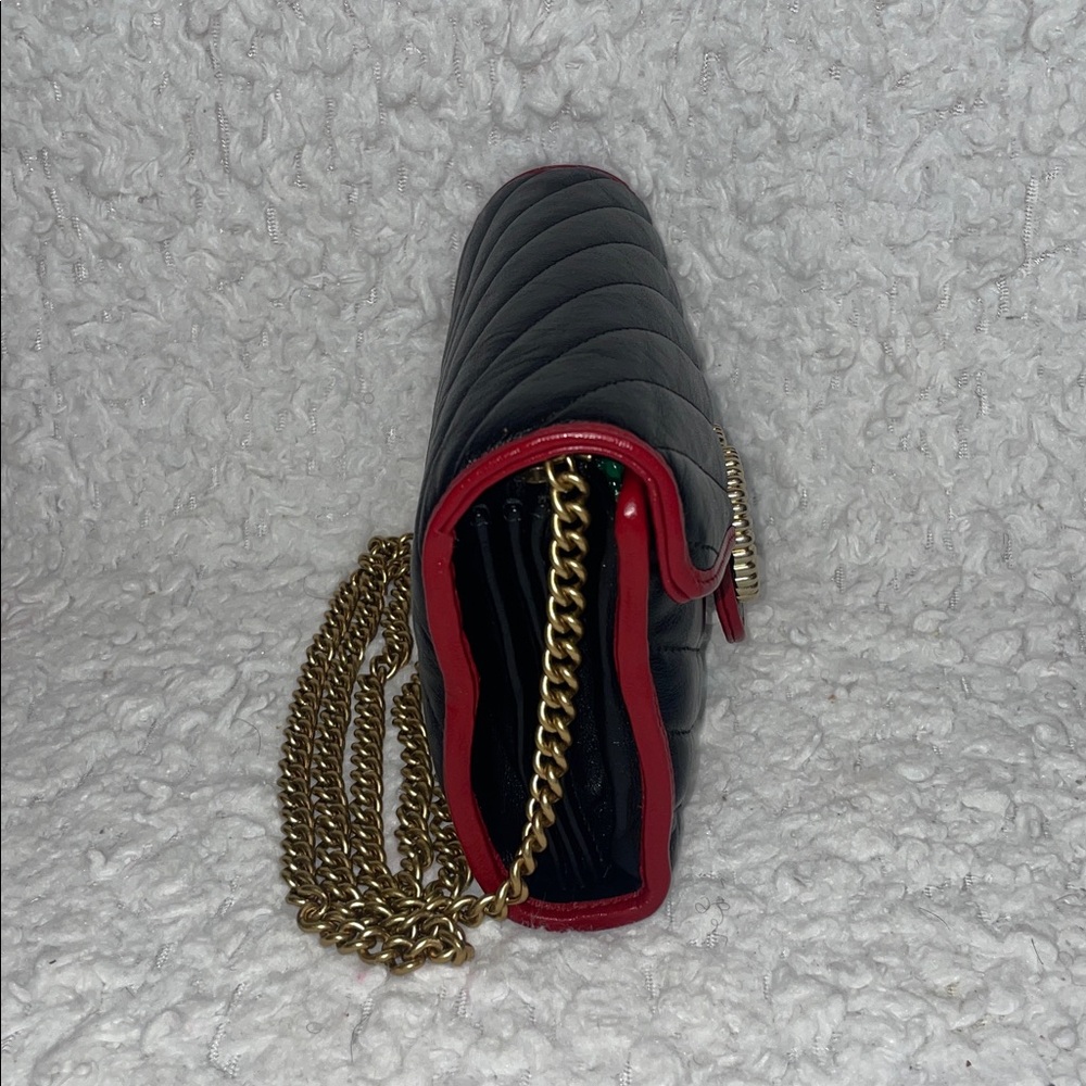 Gucci Torchon Marmont Quilted Leather Wallet on Chain WOC Bag Clutch Black/Red - Picture 6 of 17